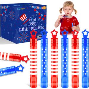 32 Pack 4th of July Bubbles Toys Gifts for Kids,Red White Blue Mini Bubble Wands for Toddlers,Goodie Bags Stuffers Party Favors,Classroom Games Activities Prizes Treats for Memorial Independence Day