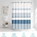 No Hook Blue Shower Curtain with Snap in Fabric Liner Set, Boho Striped Modern Double Layers Waterproof Fabric with See Through Top Window Open Grommet Bath Curtain 71x86 Inch