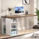 EXCEFUR Modern Computer Desk for Home Office, PC Gaming Desk with Reversible Storage Shelves, Study Writing Table Workstations for Living Room, 53 Inch, Rustic Oak and White