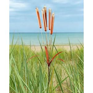 Cattail Wind Chimes Stake Outdoor Decor – Pleated Copper Metal Yard Cattail Plant Art Poles for Garden Patio