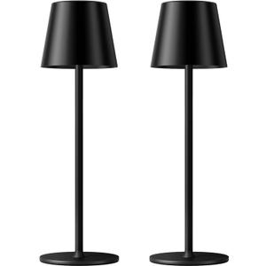 Kakanuo Cordless Table Lamp Rechargeable Black - KK 2 Pack 5000mAH Battery Operated Lamp for Counter, 3 Color Stepless Dimming Wireless Lamp for Dining Kitchen, Outdoor Patio, Touch Control (2 Pack 14in - Circle Shade)