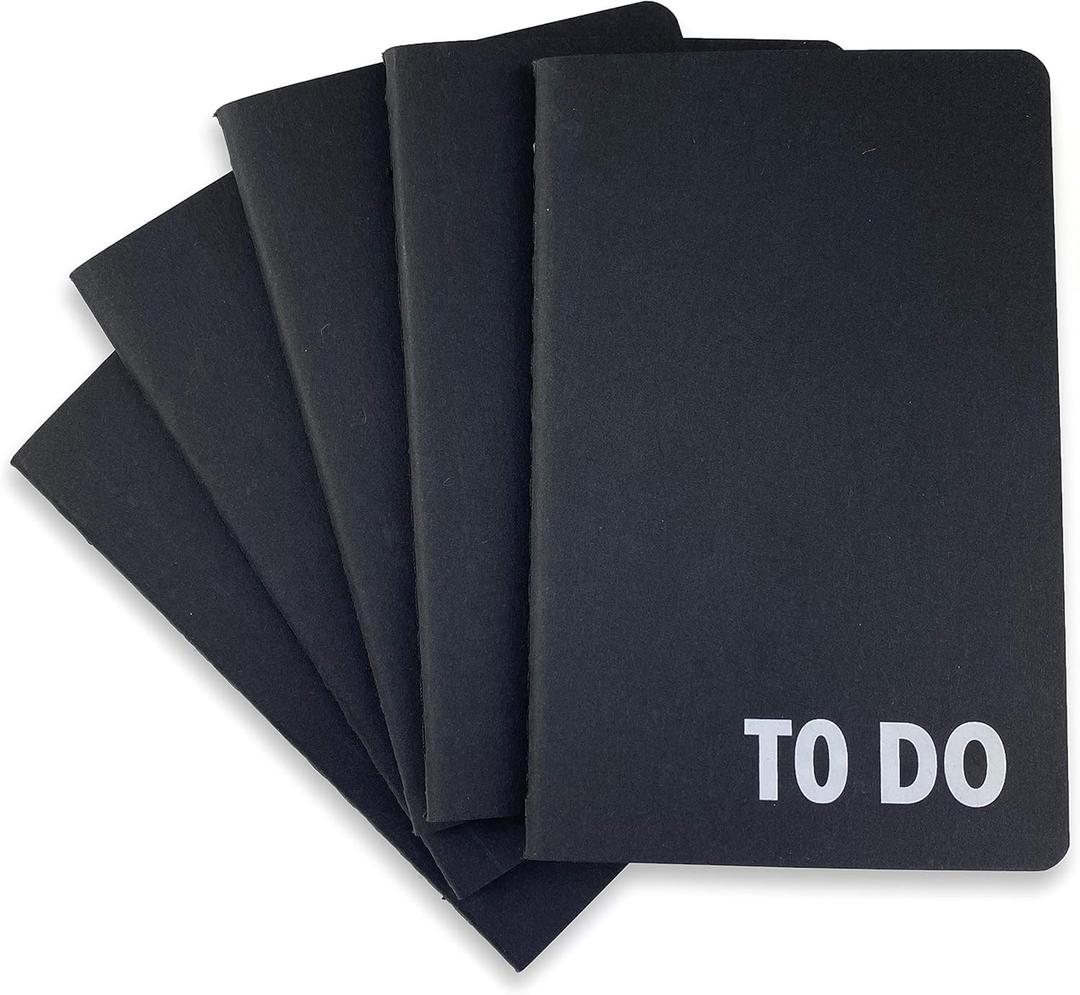 RICCO BELLO 3.5 x 5.5 Inch Pocket to Do Checklist Notebook, 64 Pages Per Notebook, 5-Pack (Black)