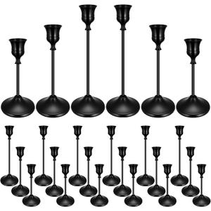 24PCS Brass Gold Taper Candle Holders Set, Vintage Metal Candlestick Holders for Table Centerpiece, Wedding Reception, Festive Christmas Mantel Decoration Black