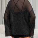 MakeMeChic Women's Mesh Sheer Bell Sleeve T Shirt Sparkly Lettuce Trim Y2k Tee Tops (XS)