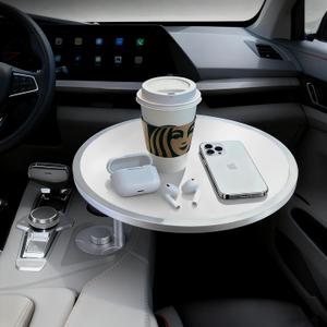 Car Tray Table & Car Desk for Laptop with 2 Risers and Anti-Slip Pad, 360 Rotating Cup Holder for Working and Eating Compatible with Tesla Model 3/Y/S, Ford F150/Explorer/Maverick & Most Vehicles/EV