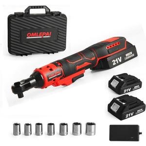 Cordless Ratchet Wrench 3/8, 21V Electric Ratchet Wrench, Battery Ratchet Wrench Set, Included 6 Sockets and Charger, Variable Speed & LED Light