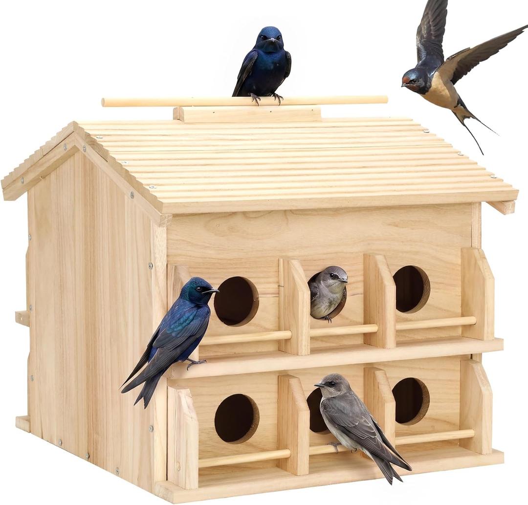 Purple Martin Bird House, Large 12-Room Wooden Birdhouse for Outdoors