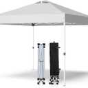 Shades 10x10 Pop Up Canopy with One Push Setup,Heavy Duty Beach Tent with Wheels for Easy Moving, Sun Shelter for Parties,Events, Outdoor Gazebo with 420D Coated Waterproof White Fabric