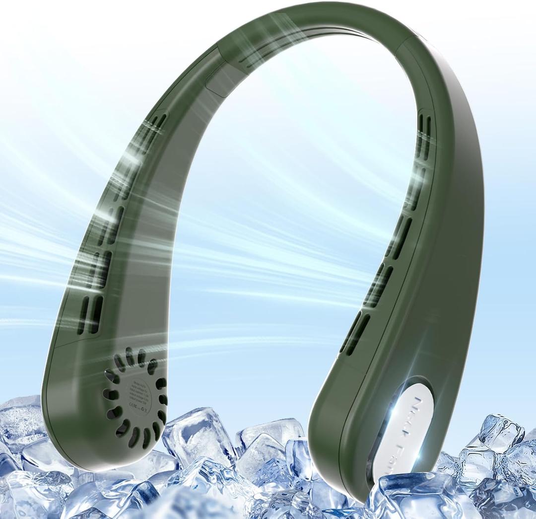 Portable Neck Fan, Bladeless Personal Fan, Rechargeable 4000mAh Battery, No Hair Snagging, 3 Speeds Faster Cooling, Ultra Quiet, Gifts for Men Women, Home, Office, Travel Essentials, Green