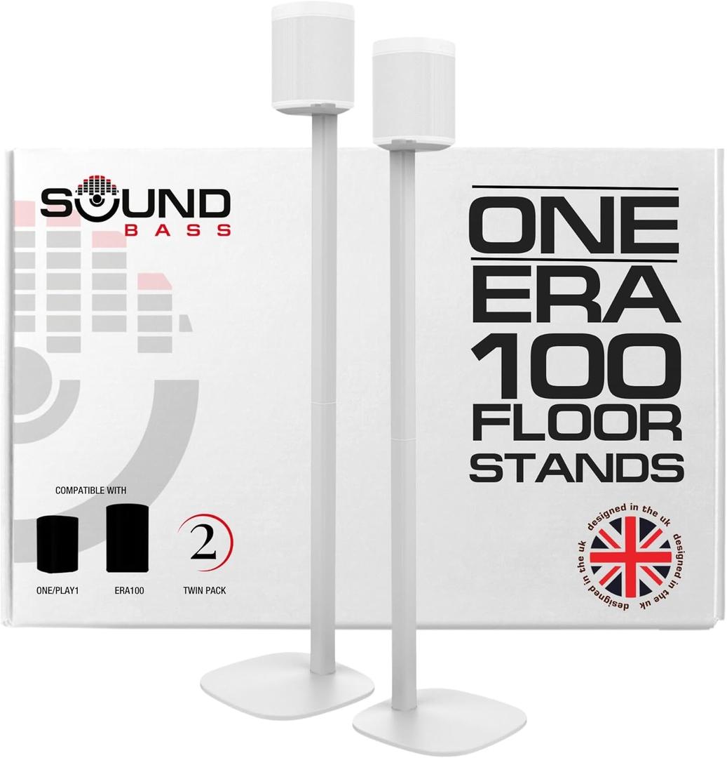 Sound Bass One / ERA100 Floor Stand Twin Pack (2pcs), White | Compatible with Sonos One, Gen 2, Play:1, SL | Future-Proof Design Also Compatible with ERA 100, Designed by Sound Bass UK. Double, Pair