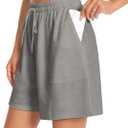 Women's Lounge Athletic Shorts with Pockets, 6.1" Sweat Shorts Women, Summer Casual Elastic Walking Running Shorts (Gray, S)