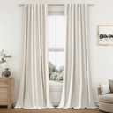 Guken Cream 100% Blackout Linen Curtains 108 Inch Length 2 Panels Set for Living Room Bedroom Back Tab Thermal Insulated Black Out Drapes Room Darkening Farmhouse Window Curtains 52x108