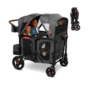 Radio Flyer Voya XT Quad Stroller Wagon, for Ages 6+ Months, Push or PullExtra Tall Sides, 4 Seats, Dual Sun Canopies, Compact Fold, 5-Point Harnesses, Storage Space