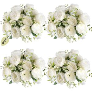 ASTRYAS 8 Packs Peonies Artificial Flowers, White Artificial Peonies, Silk Peonies Flowers Fake Peonies Artificial Flowers Peonies Bouquet for Centerpiece Table Wedding Party Home Decor