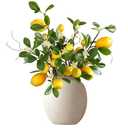 Ovveroche Artificial Lemon Branches 8 Heads per Stem 4 Pack Faux Lemons with Leaves Kitchen Table Centerpiece Decor Fake Lemon Tree for Vases Farmhouse Party Summer Home Yellow Decorations
