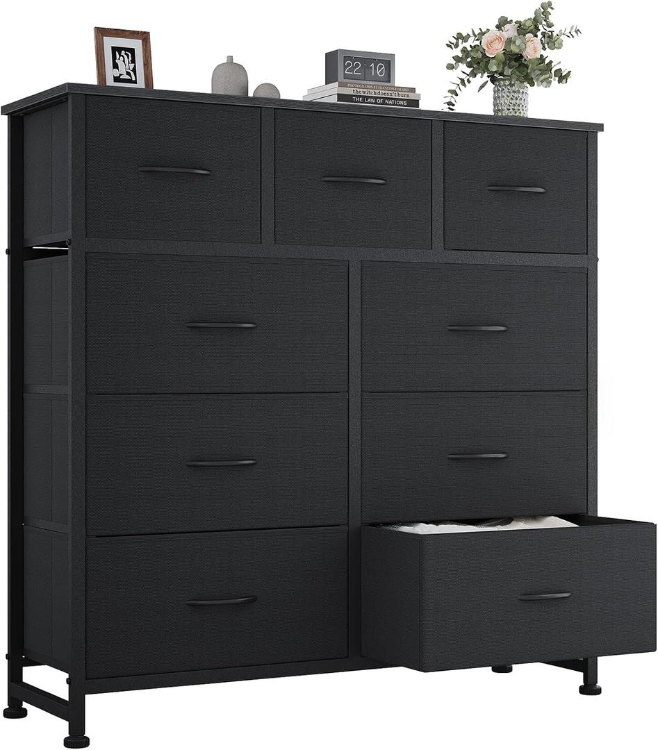 OLIXIS 9 Drawers Storage Organizers Units, Closet Organizers and Storage for Clothes, Fabric Storage Drawer for Living Room, Chest of Dresser in 39.4" D x 11.8" W x 39.9" H, Black