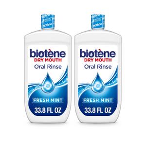 Biotene Oral Rinse Mouthwash for Dry Mouth, Breath Freshener and Dry Mouth Treatment, Fresh Mint - 2x33.8 fl oz