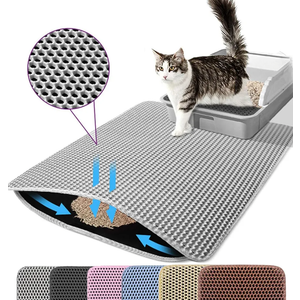 Cat Litter Mat, 24x18 Inches Large Double Layer Honeycomb Cat Litter Trapping Mat, Non Slip Waterproof Urine Proof Cat Litter Box Mat for Floor, Kitty Litter Rug, Cat Supplies, Gray