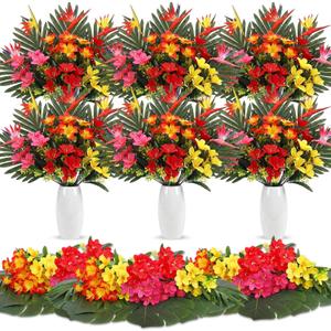 Hotop 4 Set/ 16 Pcs Artificial Tropical Flower Bouquets Bulk for Hawaii Centerpieces Bird of Paradise Lily Bouquet Permanent Flower Tropical Plant Party Office Home Decor (Multiple Color)