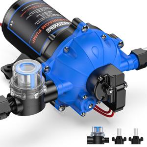 CrestWave 12V RV Water Pump, 7GPM 70PSI, Upgraded Five Chamber Self-Priming Diaphragm Pump with Heavy Duty Pressure Switch and Strainer for RV, Marine, Yacht, Caravan