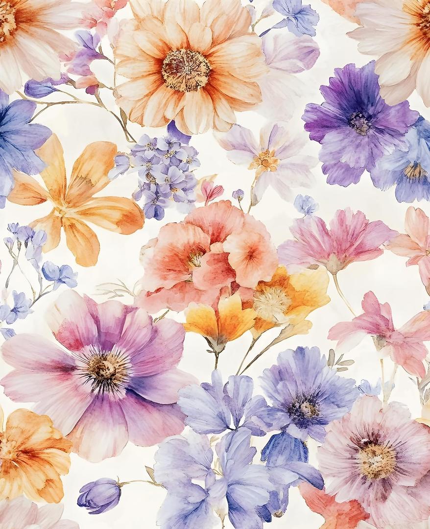 VOLEAAR Watercolor Pastel Floral Peel and Stick Wallpaper 17.5" x 118"
