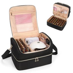 CUBETASTIC Nail Polish Organizer, Nail Tech Organizers and Storage Case Holds 69 Bottles Nail Polish & Nail Lamp, Travel Nail Supplies bag for Nail Tech Kit & Manicure Tools, Black