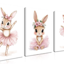 Baby Girl Nursery Wall Decor, Easter Nursery Canvas Wall Art Paintings Set of 3, Cute Animal Pink Bunny Posters Prints Pictures for Boys and Girls Room, Bedroom, Home Decor 12x16 In Framed