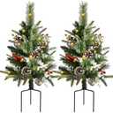 2 Pack Outdoor Christmas Trees for Porch，Lighted Artificial Christmas Urn Fillers, Battery-Powered LED Lights, Tripod Stakes for Holiday Porch Decorations on Porches, Patios,urn filler,and Flower Beds