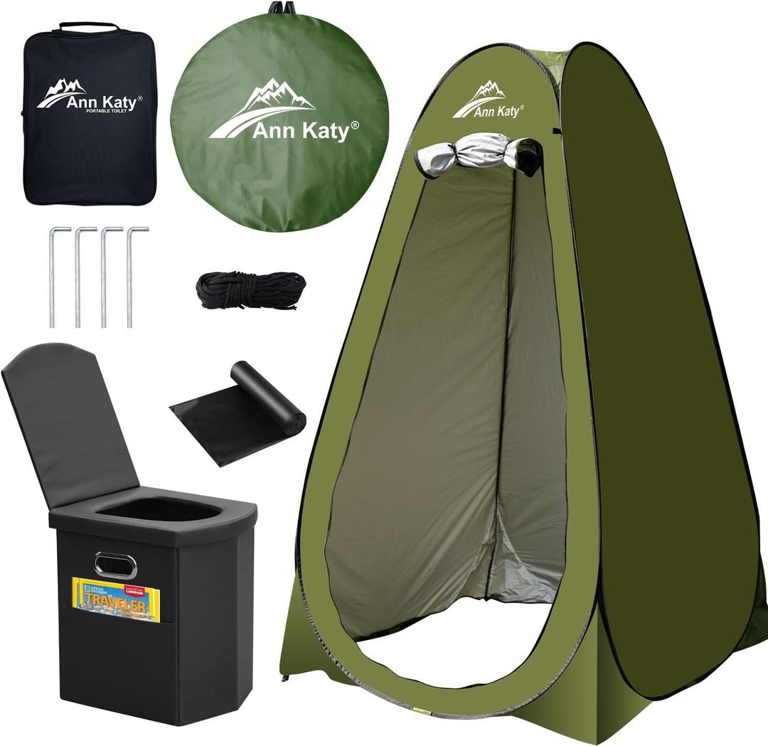 Ann Katy Portable Toilet with Pop Up Privacy Tent,XL Large Portable Toilet for Adults, Outdoor Camping Shower Tents Changing Room Emergency Folding Toilet Tent Kit with Carry Bag for Camping/Hiking