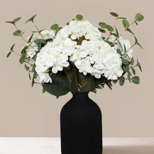 Real Touch White Faux Hydrangea Flowers 5 Heads With Eucalyptus Stems Greenery, Large Floral Arrangements, Hyper Realistic Artificial Flowers, White Centerpieces For Kitchen Dining Coffee Table Decor