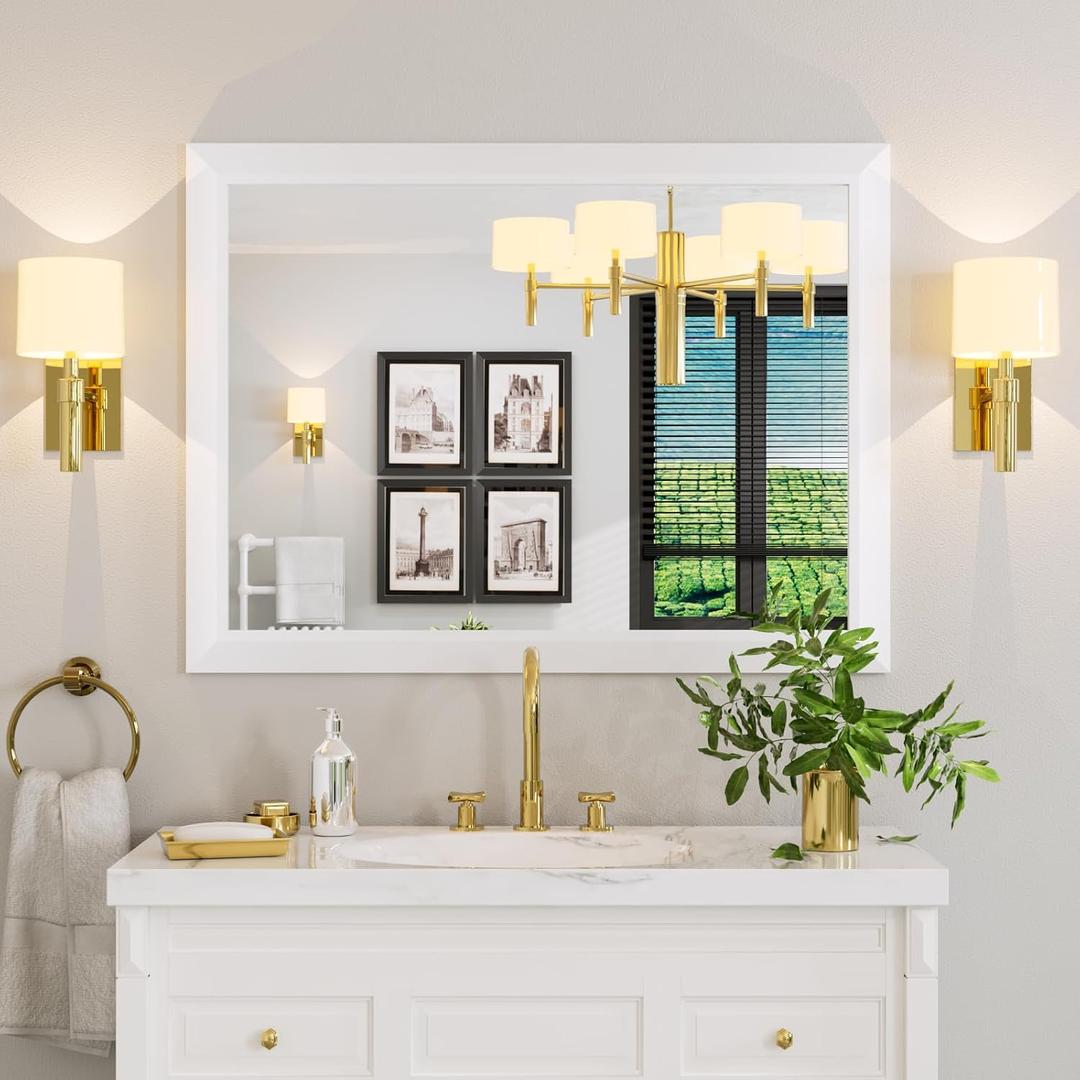 Bathroom Mirror for Wall 40x30 Inch, White Metal Framed