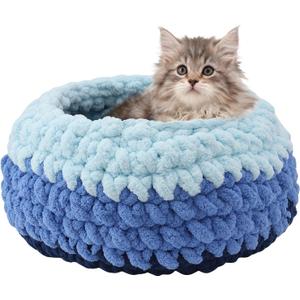 Handwoven Soft Cat Cave Bed, Indoor Cat Beds with Washable Round Nest, Kitten House & Cat Furniture, Cloud Blue