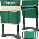 TomCare Upgraded Garden Kneeler Seat Widen Soft Kneeling Pad Garden Stools Garden Bench with 2 Large Tool Pouches Outdoor Foldable Gardening Gifts for Women Men Gardeners, Green, 7.88