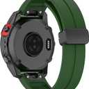 26mm 22mm 20mm QuickFit Watch Band Compatible with Garmin Fenix 8 7 6 5 3 hr 6s 5s 6x 5x Forerunner 935 945 965 Magnetic Silicone Watch Band for Garmin Instinct Approach MARQ Descent Quatix Epix Pro (Army Green)