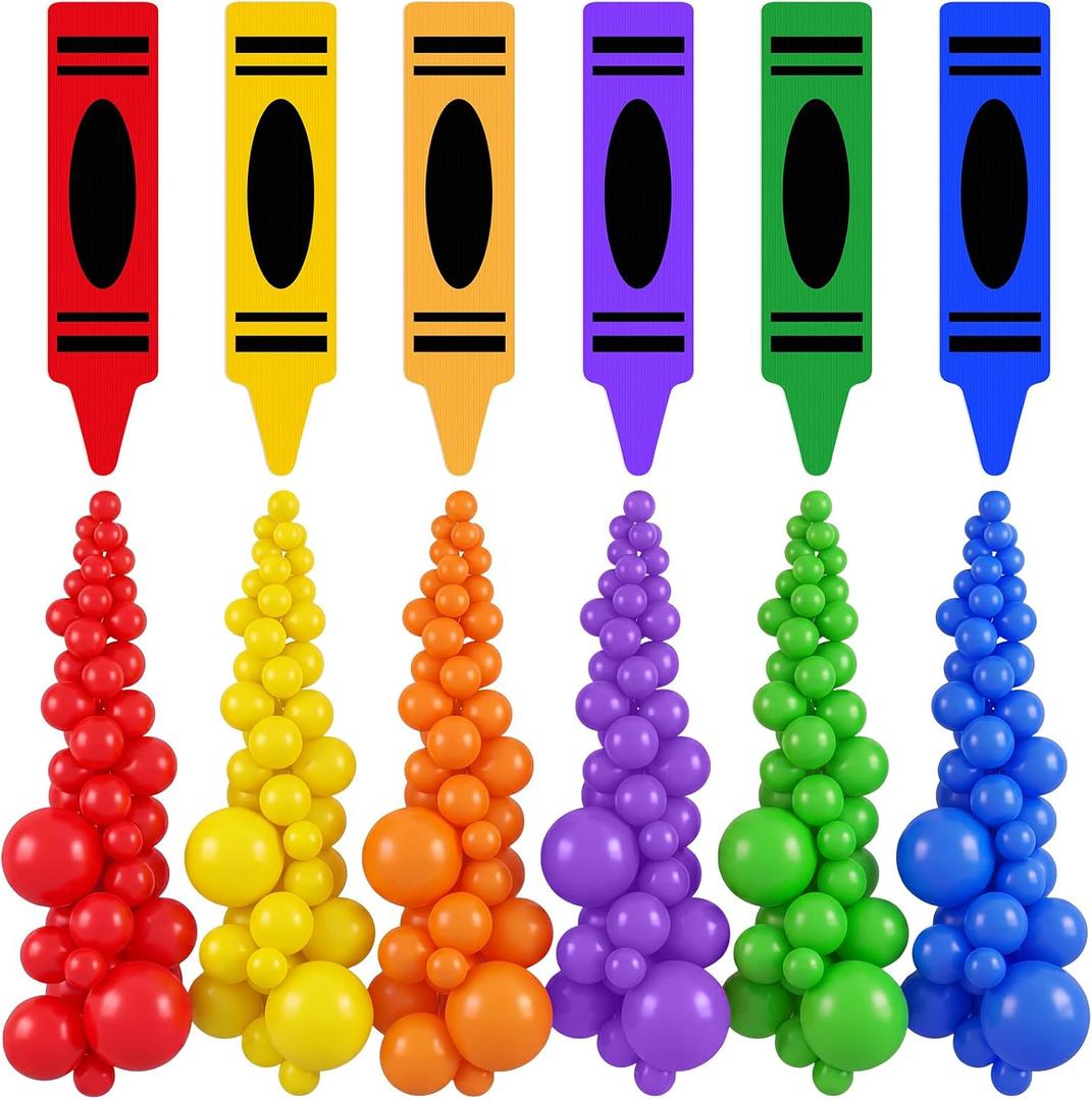 Arrowbash 186 Pcs Back to School Party Decoration Rainbow Crayons Balloons Decorations Colorful Balloons Kit Painting Decor Kindergarten Preschool DIY Kit for Bulletin Board Birthday School Classroom, 5 inches and 10 inches