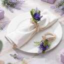 Flower Napkin Rings Set of 12 Wooden Purple Lavender Flowers Handmade Napkin Holders for Wedding Mother's Day Birthday Dinner Luncheons Picnics Banquet