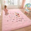Foxmas Soft Fluffy Area Rugs for Bedroom Kids Room Plush Shaggy Nursery Rug Furry Throw Carpets for Boys Girls, College Dorm Fuzzy Rugs Living Room Home Decorate Rug, 2ft x 3ft, Pink