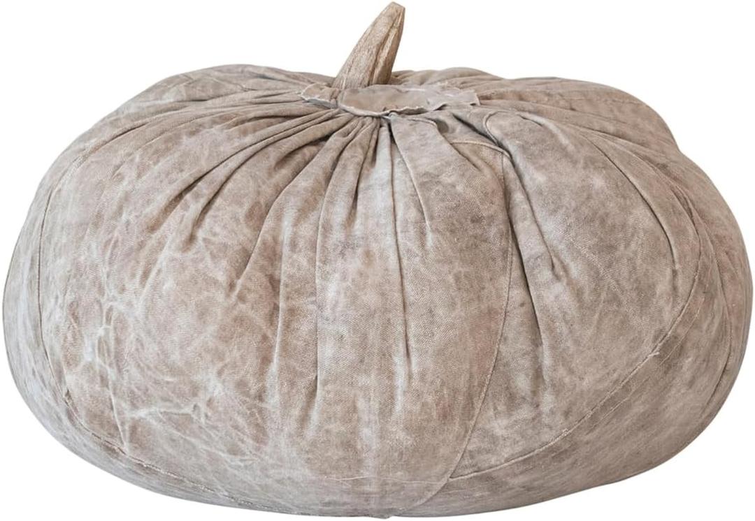 Creative Co-Op Large Vintage Cotton Canvas Pumpkin with Mango Wood Stem, Natural