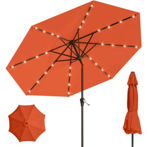 9' Solar LED Patio Umbrella with Tilt & Crank|8 Sturdy Ribs,UV Protection,Outdoor Market Table Umbrella for Deck,Lawn,Pool,Backyard(Orange)