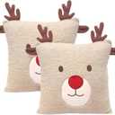 BirdNest Reindeer Christmas Throw Pillow Covers 18x18 inch Set of 2 Christmas Decoration Throw Pillows 3D Embroidery Deer Pillowcases Xmas Decorations for Sofa Couch (Khaki)