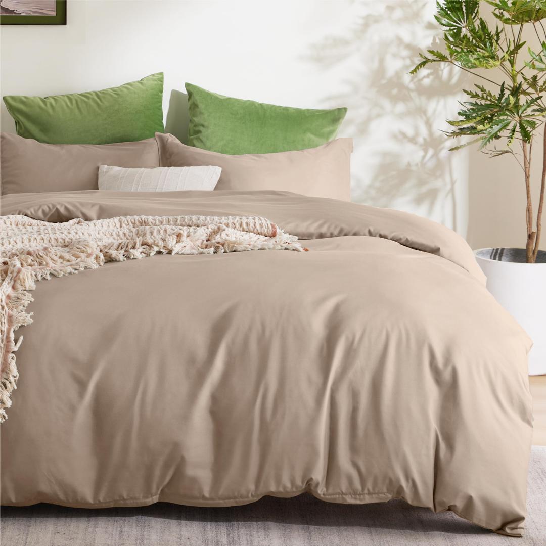 Bedsure Duvet Cover Full Size  Soft Double Brushed Bedding Set for Kids & Adults, Zipper Closure, 3 Pieces, Includes 1 Duvet Cover (80"x90") & 2 Pillow Shams, NO Comforter, Khaki