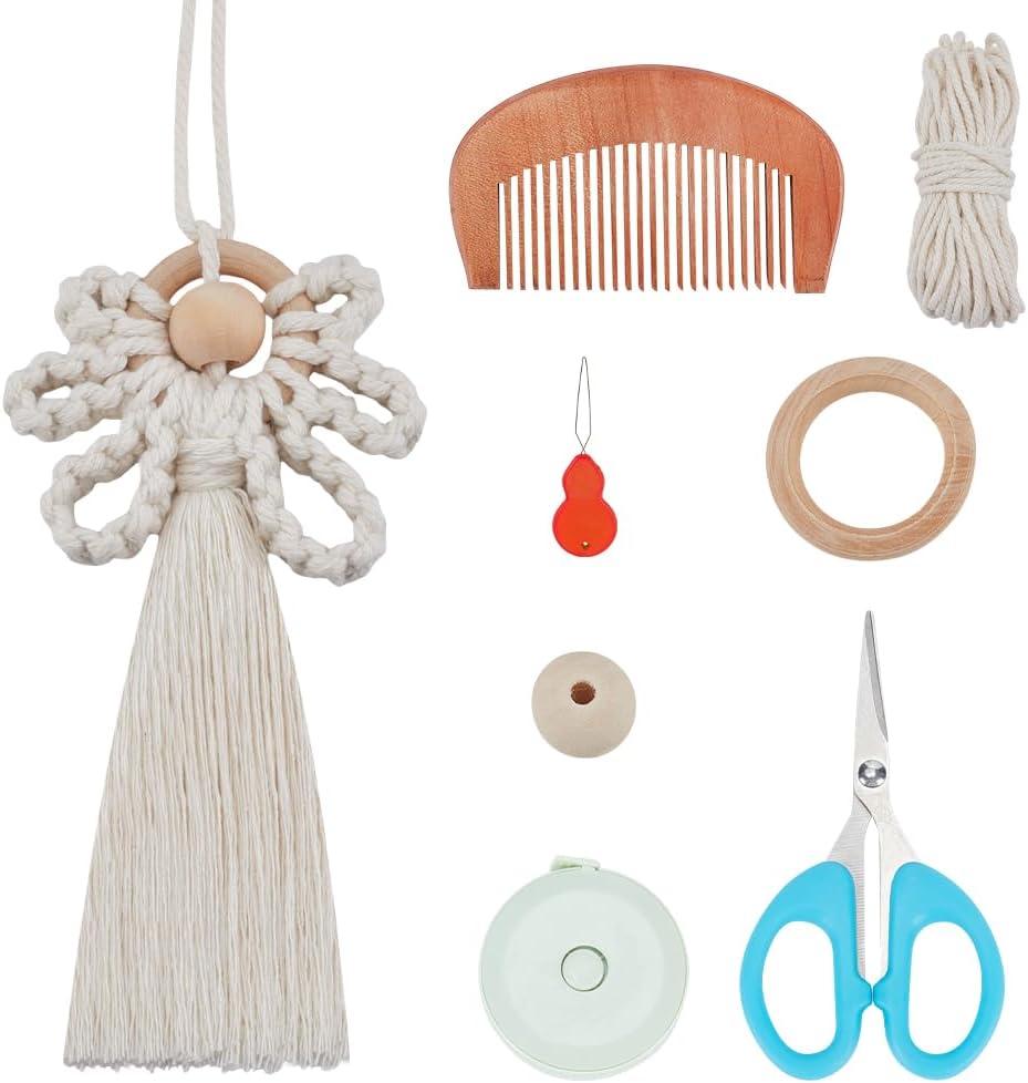 FREEBLOSS 3 Set DIY Macrame Angel Kit Wooden Beads Hanging Ornament Boho Wall Hanging Decor Christmas Macrame Kit for Beginners with Wooden Decor Handmade Gift for Mom Friends