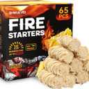 Shwuevei 65 pcs Fire Starter - Natural Fire Starters for Fireplace, Pellet Stove & Wood, Fire Pit, Smoker, BBQ, Chimney, Pizza Oven - Fire Starters for Grill, Charcoal Starter
