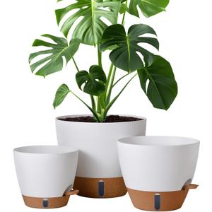 montresor 12/10/8 Inch Self Watering Pots for Indoor Plants Plastic Large Pot for Outdoor Plants, Water Level Window & Spacious Reservoir Flower Pots Decorative Planter with Drainage and Tray (White)