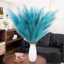 Premium Faux Teal Pampas Grass Decor 8pcs 43.3″ 110cm– Peacock Teal Tall Fluffy Feather Flowers, No Assembly 18-Branch One-Piece Stems for Boho Wedding & Coastal Home Decor, Floor Vase Accent