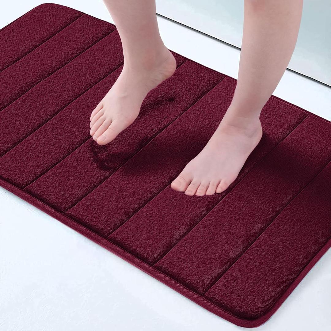 Buganda Memory Foam Bath Mat, 34" x 20", Ultra Soft and Non-Slip Bathroom Rugs, Water Absorbent and Machine Washable Bath Rug for Bathroom, Shower, and Tub, Burgundy