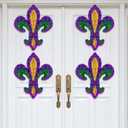 Bucherry 4 Pcs 10 Inch Large Mardi Gras Ornaments Glitter Fleur De Lis Decorations Mardi Gras Purple Green Gold Wreaths for Door Window Tree Masquerade New Orleans Holiday Party Decor