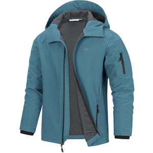 33,000ft Men's Hooded Softshell Jacket Waterproof Lightweight Insulated Windbreaker Fleece Lined Rain Shell Jacket (Large)