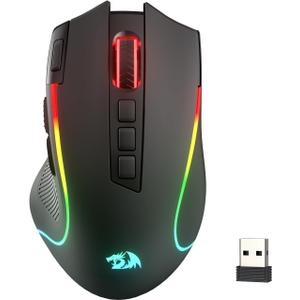Redragon M612 PRO RGB Gaming Mouse, 8000 DPI Wired/Wireless Optical Mouse with 9 Programmable Buttons & 7 Backlit Modes, BT & 2.4G Wireless, Software Supports DIY Keybinds Rapid Fire Button (Black)