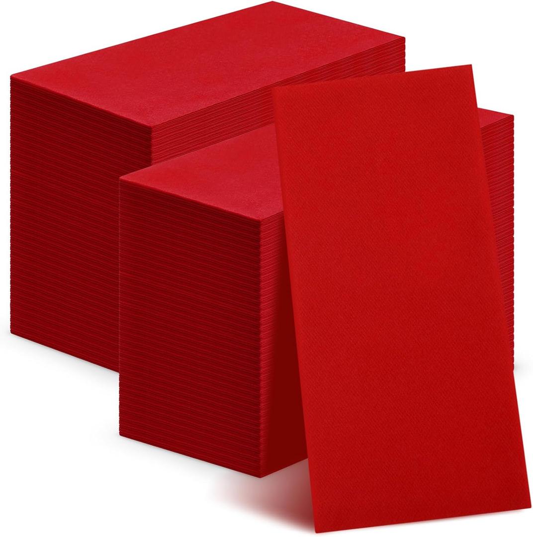 Qilery 100 Pcs Linen Feel Disposable Dinner Napkins Decorative Paper Napkin 17"x12" Paper Soft Hand Towel Absorbent Disposable Guest Towel for Thanksgiving Day Kitchen Wedding Party(Red)